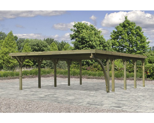 Holzcarport mit Flachdach im Garten