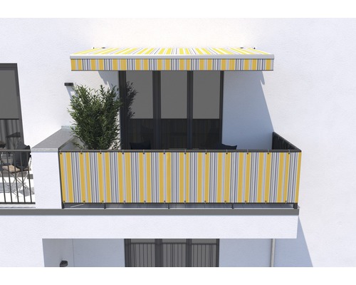 Balcon avec store et pare-vue à rayures