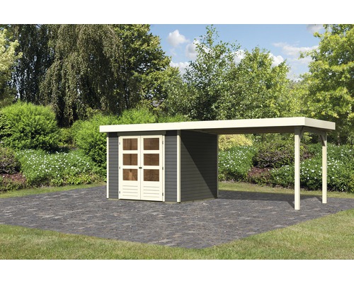 Abri de jardin Karibu Kodiak 3 avec extension de toit de 2,80 m 497x217 cm gris terre cuite