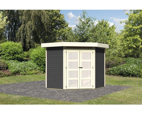Abri de jardin Karibu Grünwald 3 242 x 238 cm gris terra Abri de jardin avec double porte et toit plat dans le jardin