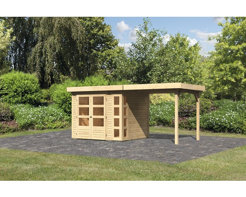 Abri de jardin Karibu Naomi 3 avec extension latérale de 2,40 m 462x217 cm naturel