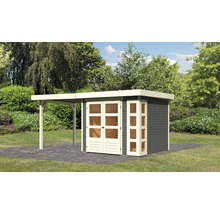 Gartenhaus Karibu Naomi 3 mit Anbau 2,4 m 491 x 238 cm terragrau