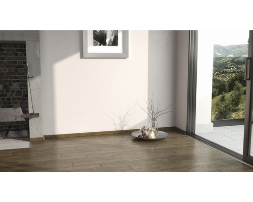 Pièce lumineuse avec parquet en bois, porte de terrasse et décoration