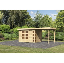 Abri de jardin en bois avec annexe dans le jardin