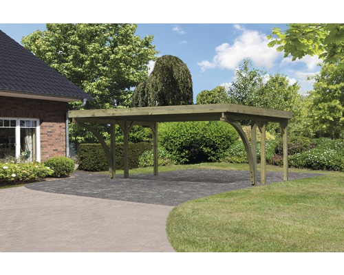 Carport double Karibu Pluwig 1 Variante C 598x480 cm traité en autoclave par imprégnation