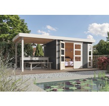 Gartenhaus Karibu Naomi 4 mit Anbau 2,4 m 554 x 238 cm terragrau