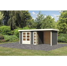 Gartenhaus Karibu Naomi 4 mit Anbau 2,4 m, Rück- und Seitenwand 572 x 238 cm terragrau