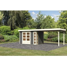 Gartenhaus Karibu Naomi 4 mit seitlichem Anbau 2,8 m 591,5 x 238 cm terragrau
