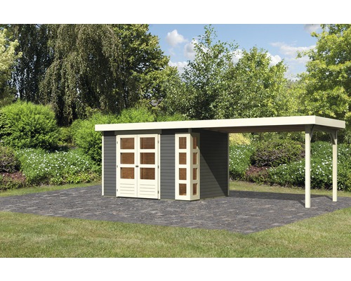 Gartenhaus Karibu Naomi 4 mit seitlichem Anbau 2,80 m 557 x 209 cm terragrau