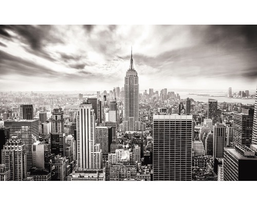 Photographie en noir et blanc de l''horizon new-yorkais avec l''Empire State Building
