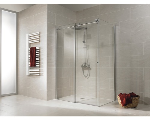 Porte coulissante pour paroi latérale Breuer Panorama Soft&Silent 120 cm  butée à gauche, verre miroir/verre transparent, profilé couleur chrome -  HORNBACH Luxembourg