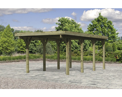 Holz Carport mit Flachdach im Garten