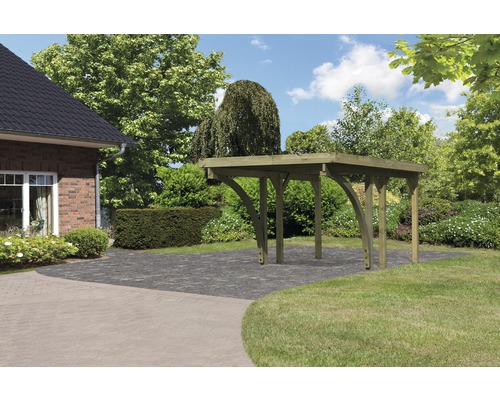 Carport simple Karibu Dahnen 1 Variante C avec 2 arches d'entrée 318 x 480 cm traité en autoclave par imprégnation