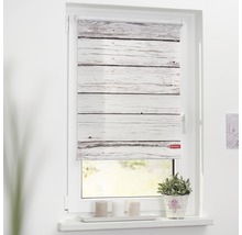 Fenêtre avec store enrouleur motif planches de bois pour l''intérieur
