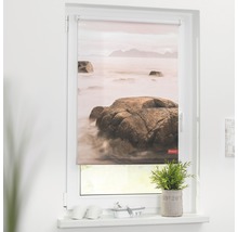 Fensterrollladen mit Meeresmotiv im weißen Rahmen