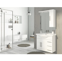 Set de meubles de salle de bains Baden Haus Aida lxhxp 85 x 173 x 50 cm couleur de façade blanc haute brillance avec vasque céramique blanc et meuble sous vasque vasque miroir avec éclairage LED armoire murale-thumb-0