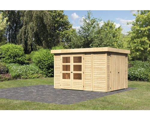 Abri de jardin Karibu Karola 4 avec armoire modulaire 319x242 cm naturel