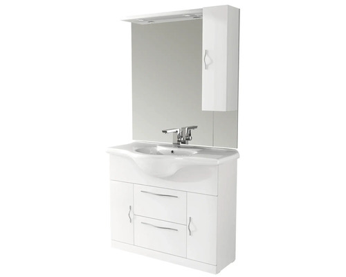 Meuble-lavabo avec meuble bas, miroir, lampe et armoire suspendue pour la salle de bain