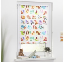 Fenster mit Rollo mit Tiermotiven und Buchstaben für Kinderzimmer