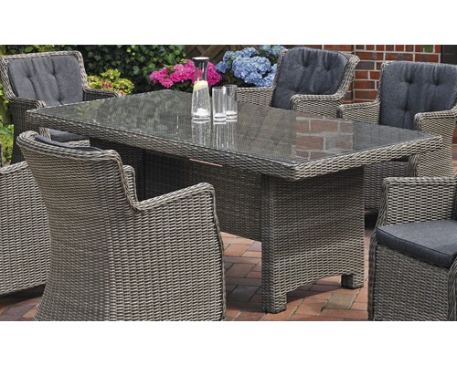 Ensemble de meubles de jardin avec table à manger et chaises en rotin avec coussins d''assise gris