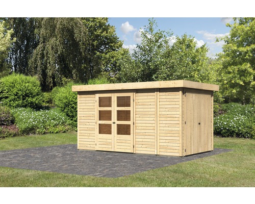 Gartenhaus Karibu Karola 5 mit Anbauschrank 377 x 217 cm natur