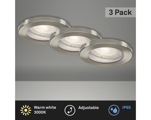 Set d'éclairages encastrés LED IP65 3 pces 3x5 W 3x400 lm 3000 K mat/nickel Ø 8,5/6,8 cm 230 V