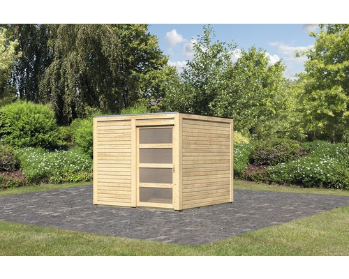 Abri de jardin en bois avec porte coulissante