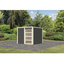 Gartenhaus Karibu Carlson mit selbstklebender Dachfolie und Aluminium Abtropfwinkel 246 x 246 cm terragrau