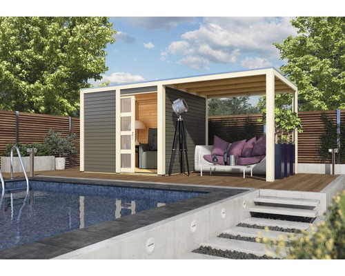 Abri de jardin Karibu Carlson avec toit en appentis, film de toit autocollant et équerre en aluminium 484x246 cm gris terre cuite