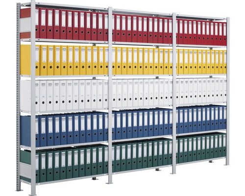 Archivregal mit bunten Aktenordnern