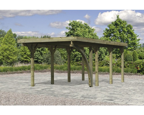Carport simple Karibu Bremm 2 Variante B avec une arche d’entrée 318 x 670 cm traité en autoclave par imprégnation