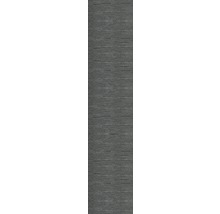 Graue Textiltapete mit feiner horizontaler Struktur.