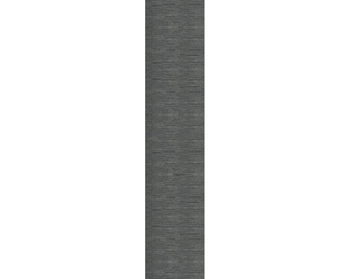Graue Textiltapete mit feiner horizontaler Struktur.