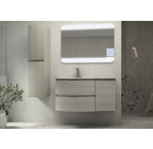 Salle de bains moderne avec meuble sous-vasque, armoire de toilette et armoire haute
