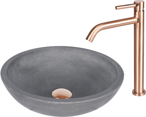 Vasque à poser en béton avec robinet