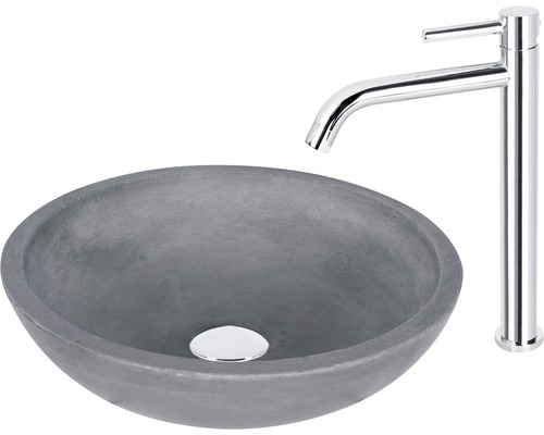 Vasque à poser en béton avec robinet chromé