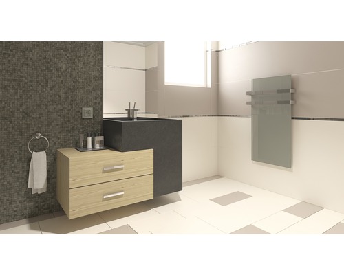 Salle de bain moderne avec meuble sous-lavabo, porte-serviettes et radiateur