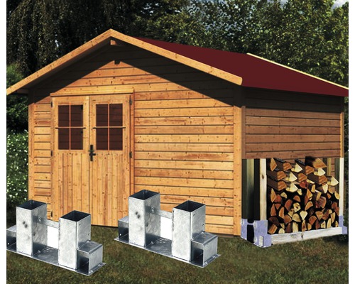 Abri de jardin avec abri à bois et kits de fondation