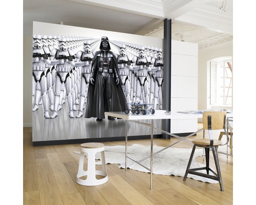 Raumgestaltung mit Wandbild von Darth Vader und Sturmtruppen im Star Wars Stil