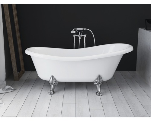 Baignoire îlot Baignoire ovale Rena 1680 x 762 mm blanc lisse 625284171103 Baignoire îlot avec robinetterie dans une salle de bain