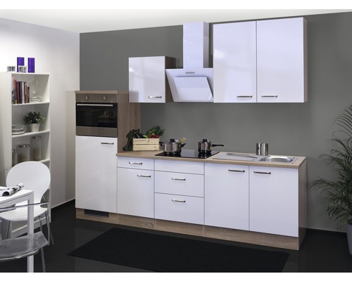 Flex Well Küchenzeile mit Geräten Valero 270 cm Frontfarbe weiß hochglanz  Korpusfarbe sonoma eiche zerlegt - HORNBACH Luxemburg