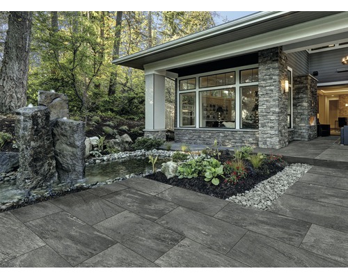 Dalle de terrasse FLAIRSTONE en grès cérame fin Monte Polare granit-gris bords rectifiés 80 x 40 x 3 cm