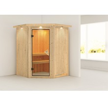 Sauna modulaire Karibu Callinan sans poêle avec couronne et porte entièrement vitrée couleur bronze-thumb-0