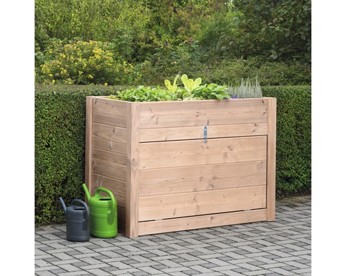 Jardinière en bois avec espace de rangement et deux arrosoirs