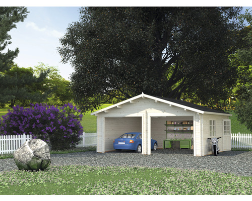 Garage double Palmako Roger 28,4 m² sans portail 629 x 565 cm naturel