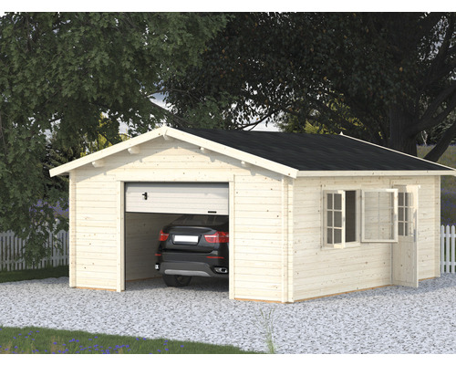 Garage simple Palmako Roger 23,9 m² avec portail sectionnel 450 x 550 cm naturel