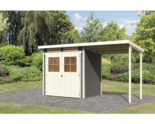 Abri de jardin Karibu Glücksburg 2 avec toit en appentis 387 x 156 cm gris terre cuite