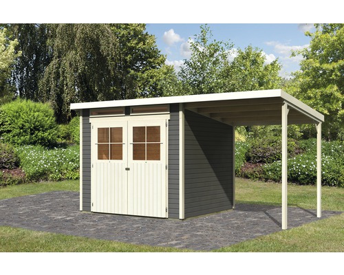 Abri de jardin Karibu Glücksburg 4 avec toit en appentis 426 x 217 cm gris terre cuite