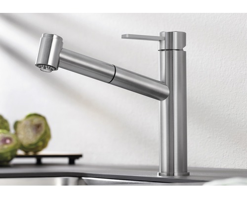 Spültischarmatur aus Edelstahl mit Ausziehbrause