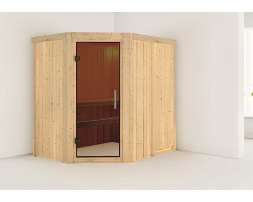 Sauna modulaire Karibu Carina sans poêle sans couronne avec porte entièrement vitrée coloris graphite